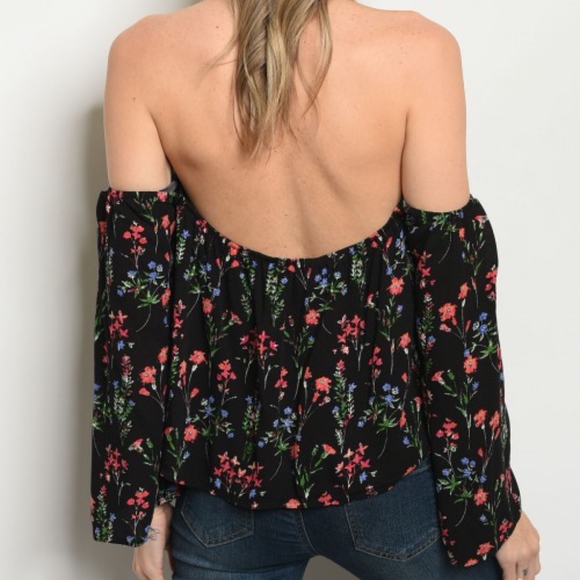 SEXY & FLIRTY FLORAL PRINT BLACK OFF SHOULDER TOP - Picture 3 of 4